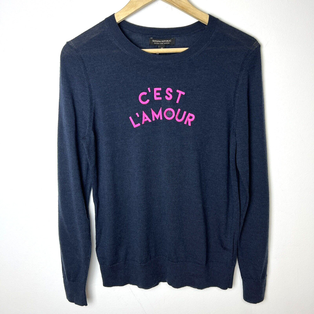 Banana Republic C'est L'amour Washable Merino Wool Navy Blue Sweater